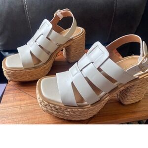 Lisa Vicky Platform Sandals Woven Strappy Block Heel White Espadrille NWB
